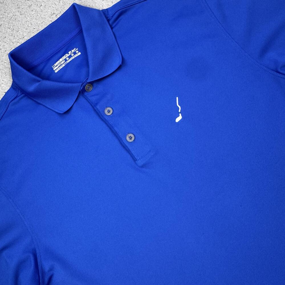 Nike Golf Polo Shirt Mens Medium Royal Blue Nike Fit Dry Crooked Stick Logo